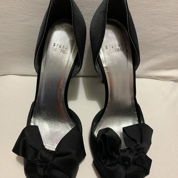 Stuart Weitzman formal black satin peep toe stiletto shoes size 10 - Picture 12 of 14